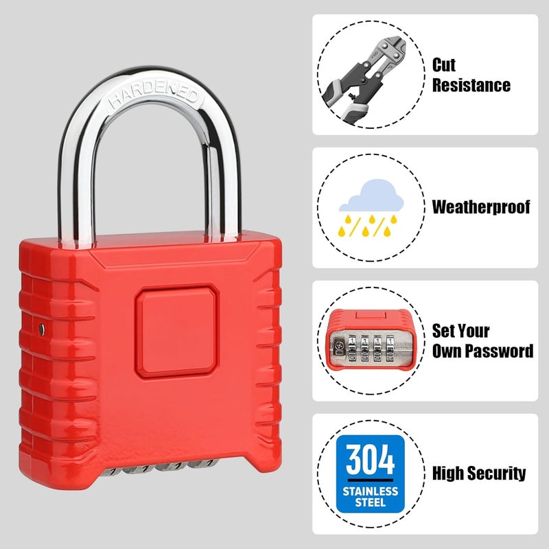Diyife Large Outdoor Padlock [One-Touch Unlocking] [Resettable], Heavy Duty Combination Padlock, Design of Hidden Password, High Security Weatherproof for Locker, Home, School, Garage, Gate, Red - Image 4